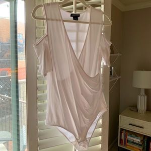 White Cold Shoulder Wrap Front BodySuit